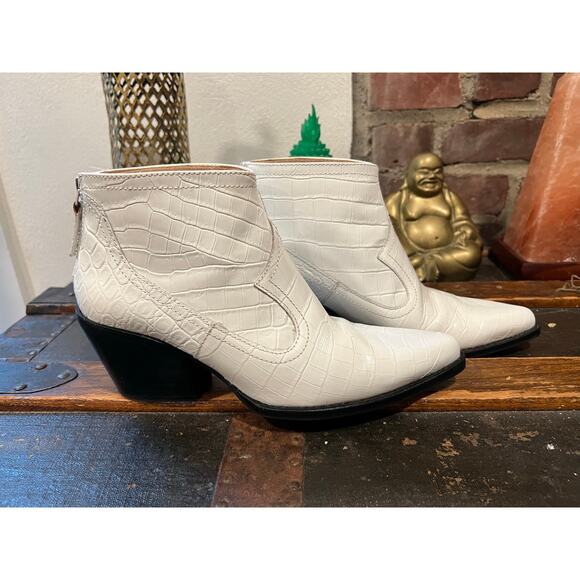 ZARA Embossed Croc White Western Cowboy Boots 37 - Picture 2 of 10